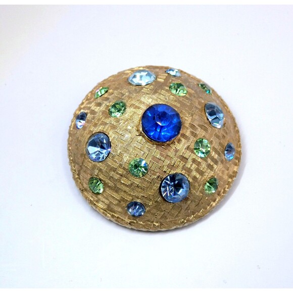 VTG Hattie Carnegie Brooch-Pendant Green & BlueVaseline Rhinestones GLOWS OOAK